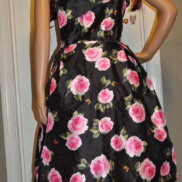 Womens Elegant All Over Print Floral Spring Summer One Shoulder Satin Midi Dress - Picture 5 of 5